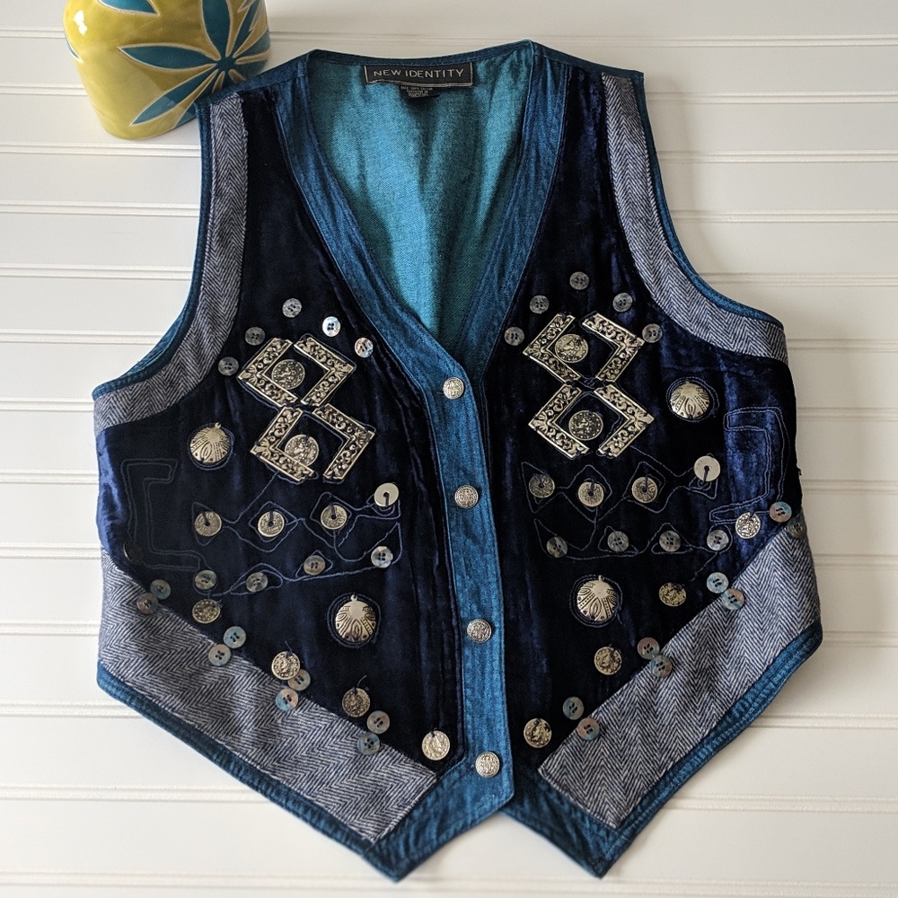 Embellished Denim Vest - Vintage Western Style